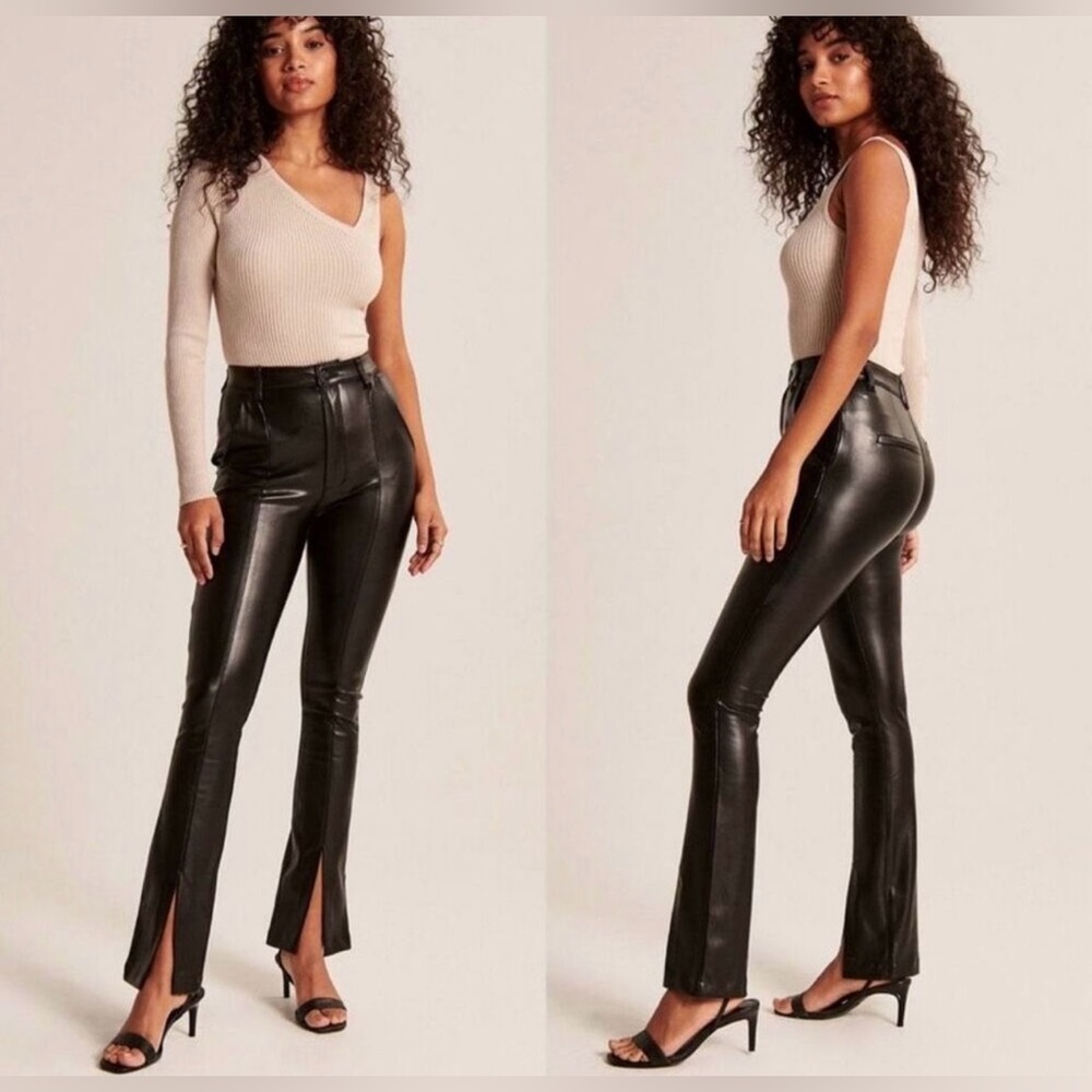 Size 4 vegan leather A&F straight legged pants in caramel.